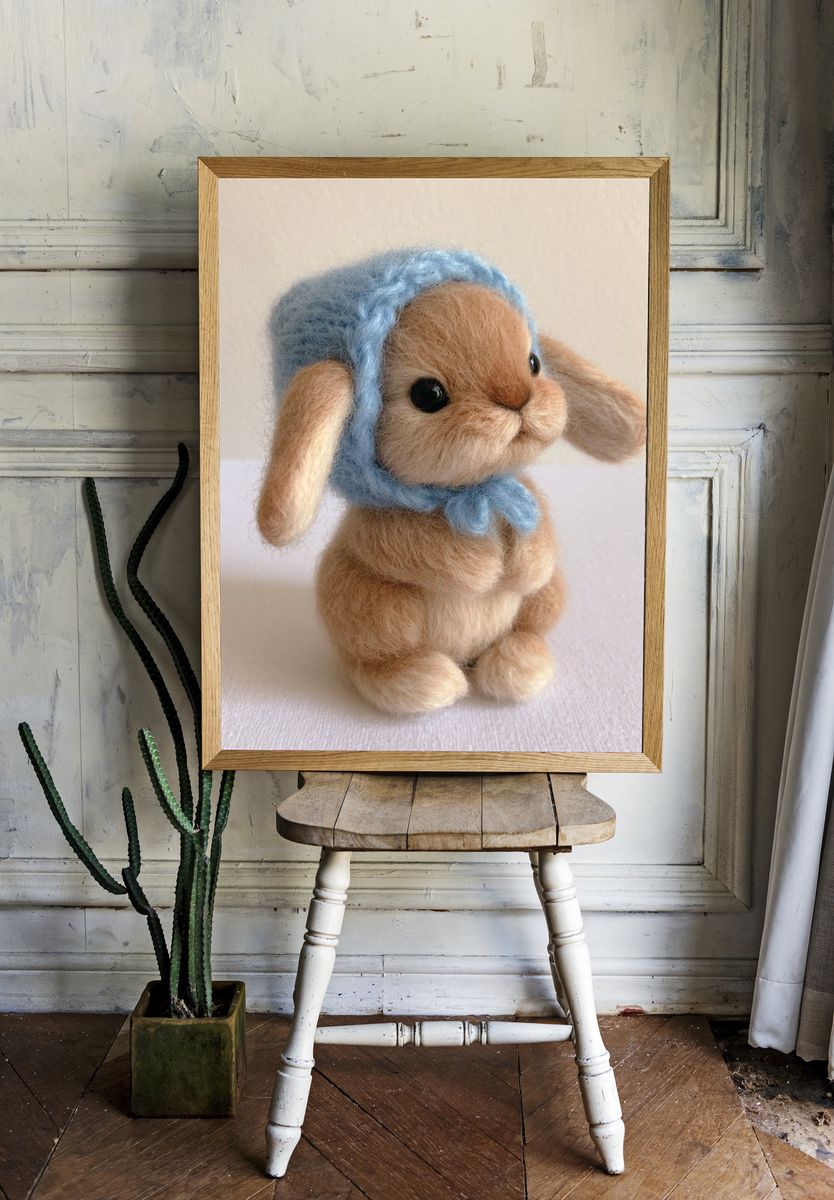 Blue Bonnet Bunny Photography Poster. room preview