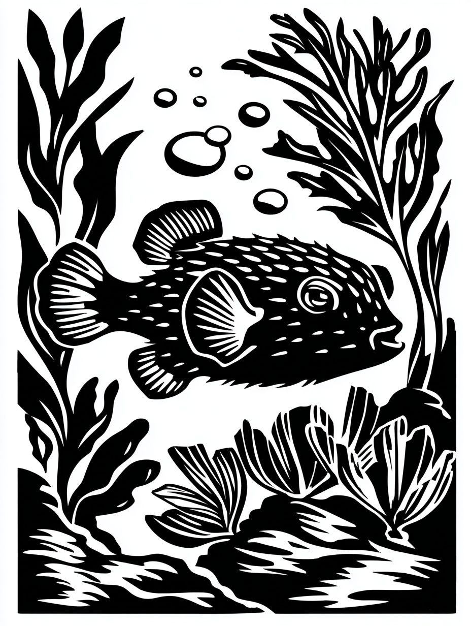 Pufferfish Seaweed Ink Poster. poster — animals art