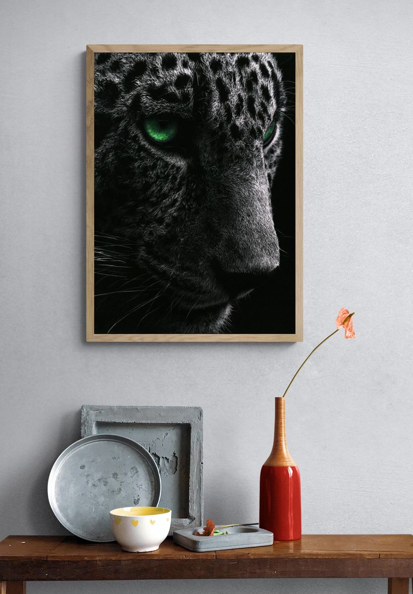 Leopard Eyes Photography Poster. — room view 3