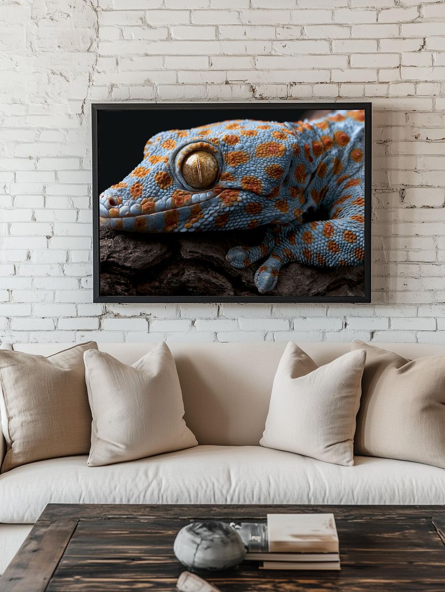 Blue Gecko Close-Up Photography Poster. — room view 1