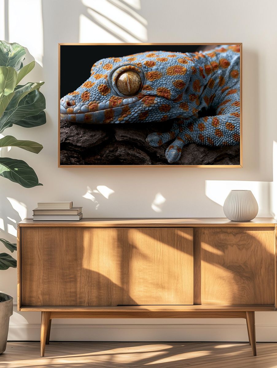 Blue Gecko Close-Up Photography Poster. — room view 3