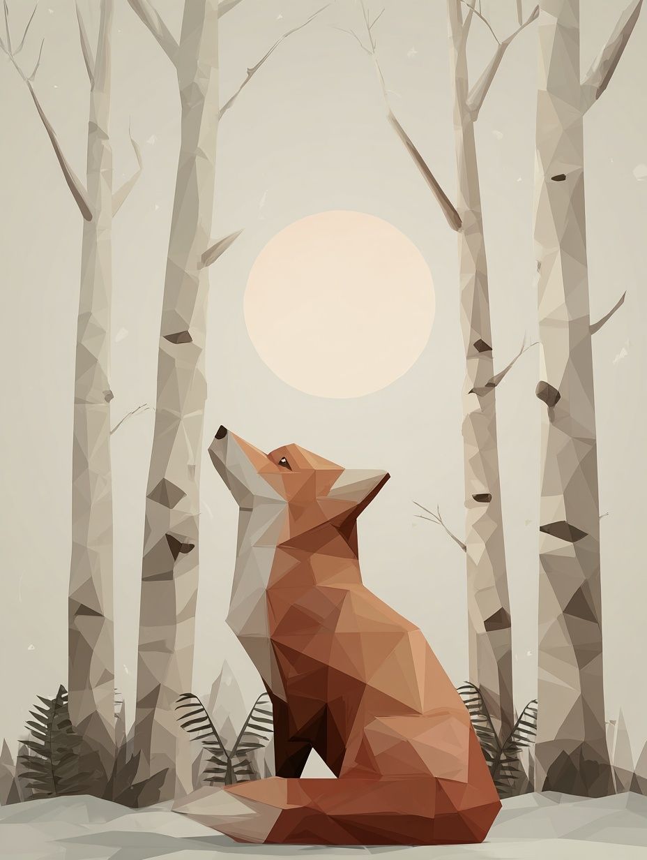 Fox in Birch Forest Illustration Poster. poster detail