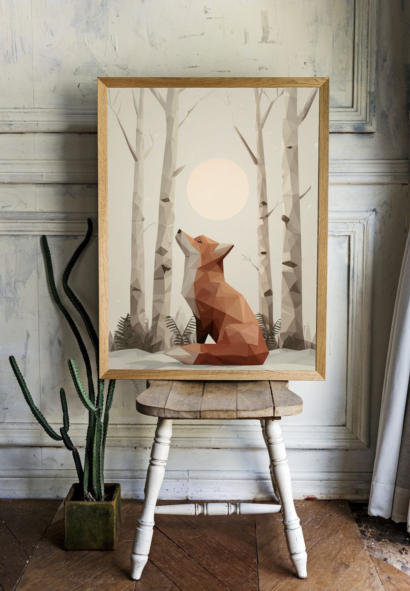 Fox in Birch Forest Illustration Poster. room preview