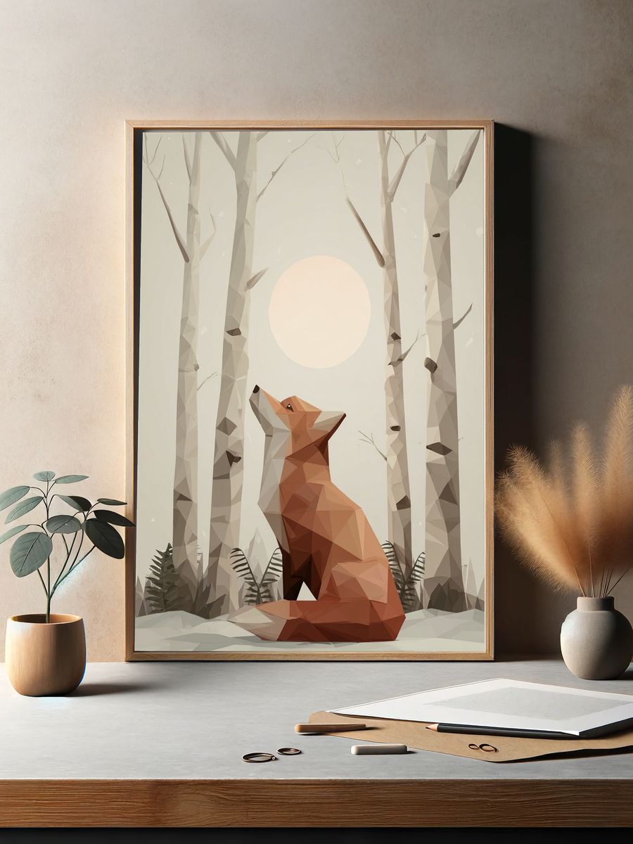 Fox in Birch Forest Illustration Poster. — room view 2