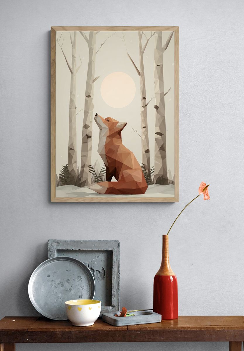 Fox in Birch Forest Illustration Poster. — room view 3