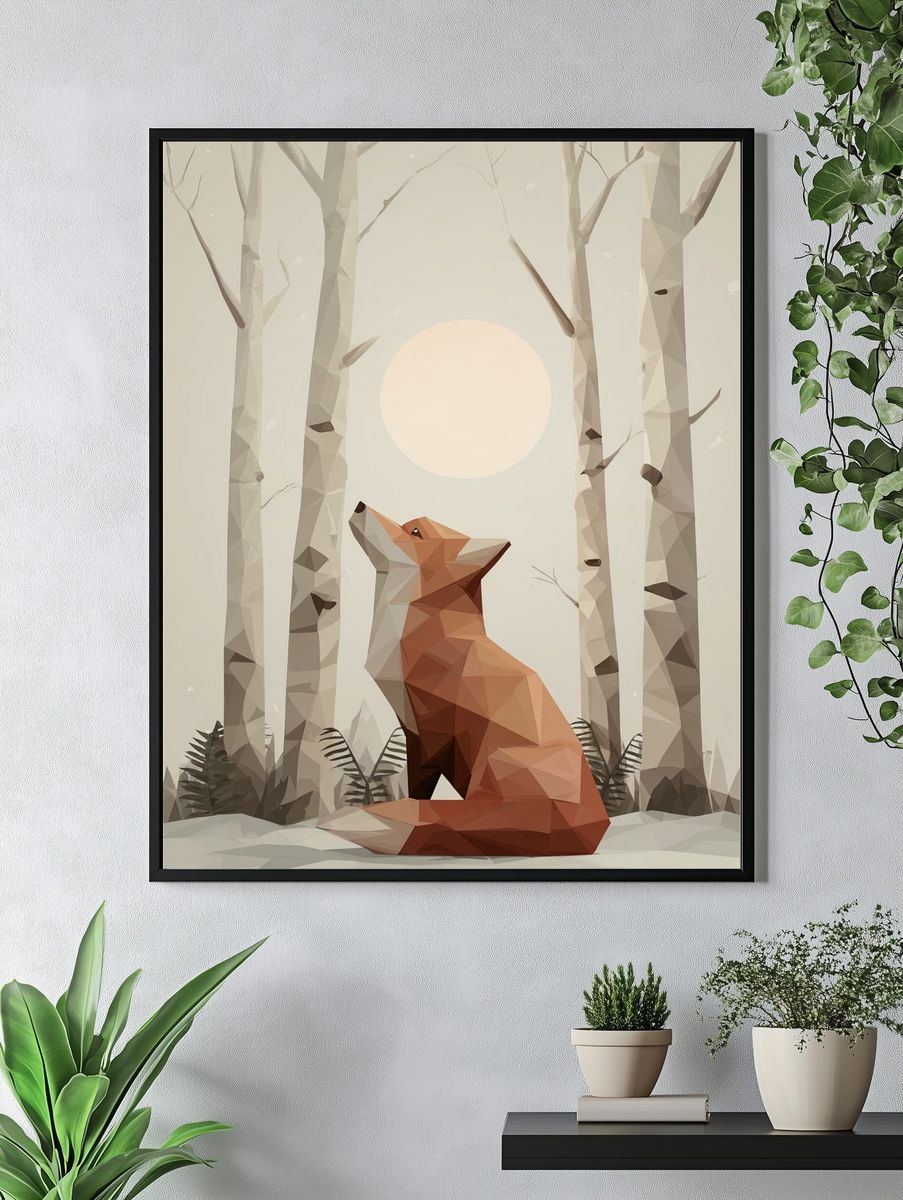 Fox in Birch Forest Illustration Poster. — room view 4