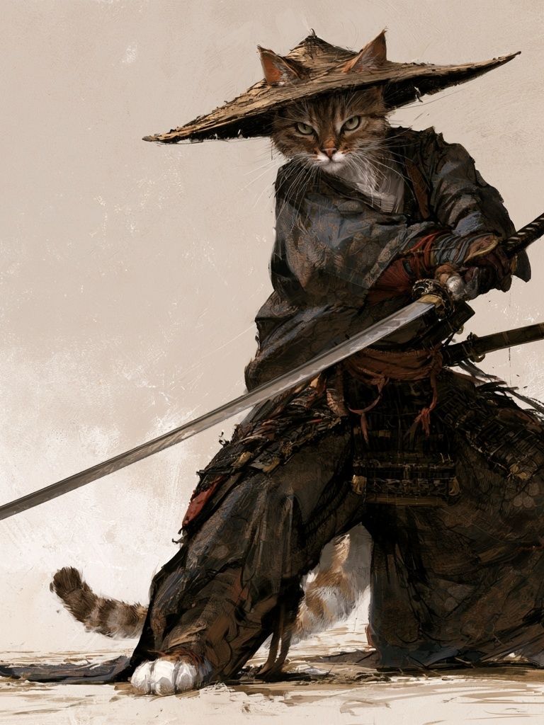 Samurai Cat Illustration Poster. poster detail