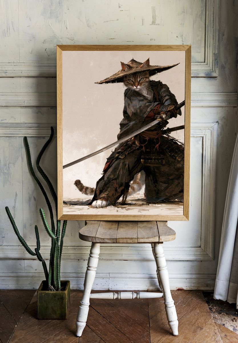 Samurai Cat Illustration Poster. room preview
