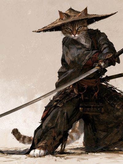 Samurai Cat Illustration Poster.