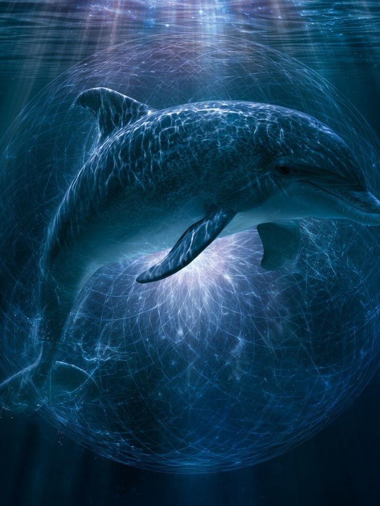Dolphin Underwater Glow Poster. poster detail