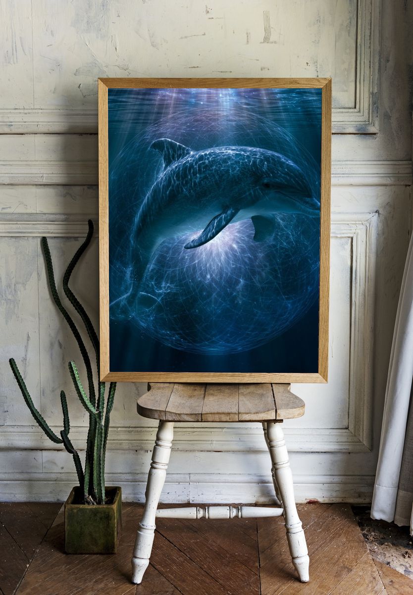 Dolphin Underwater Glow Poster. — room view 1