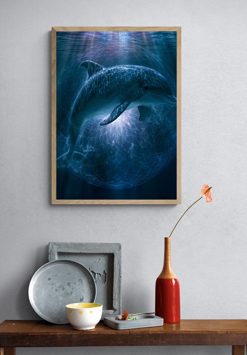 Dolphin Underwater Glow Poster. — room view 3