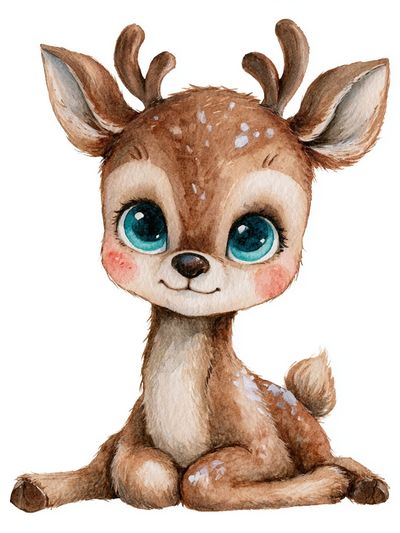 Cute Baby Deer Watercolor Print. poster