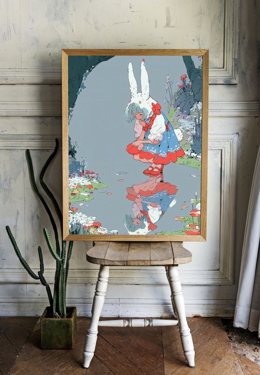 Rabbit Girl Garden Print. room preview