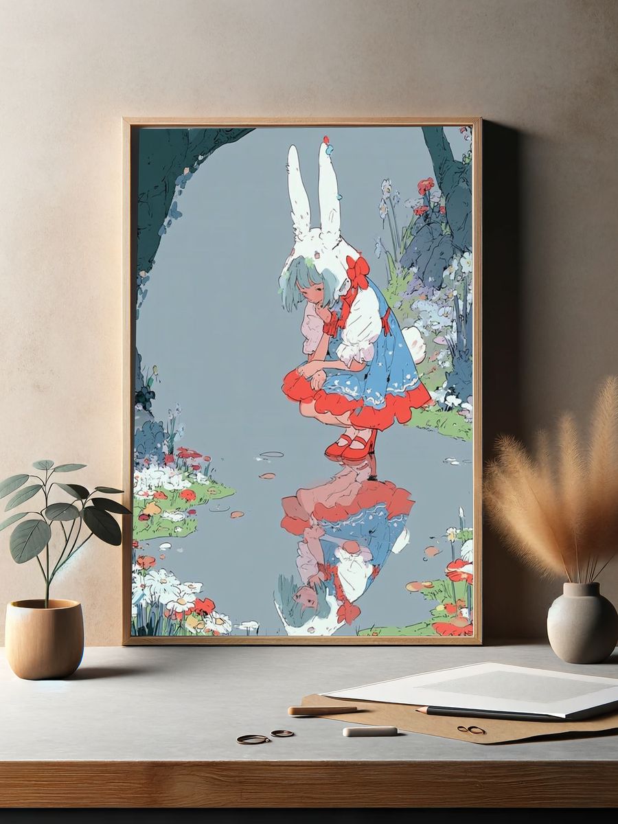 Rabbit Girl Garden Print. — room view 2