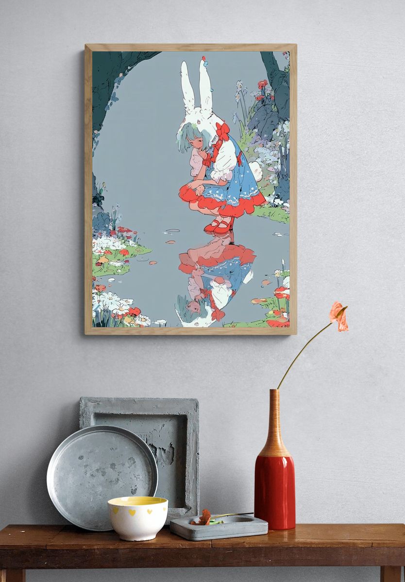 Rabbit Girl Garden Print. — room view 3