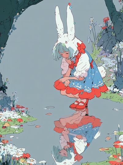 Rabbit Girl Garden Print.