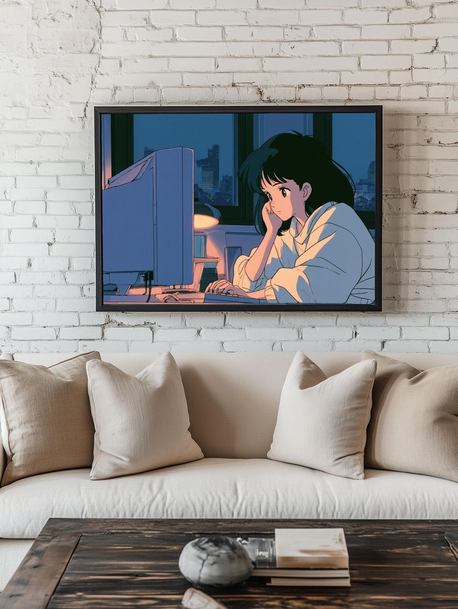 Anime Night Study Illustration Poster. room preview