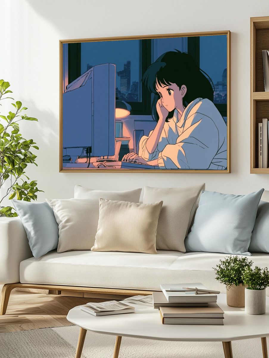 Anime Night Study Illustration Poster. — room view 2