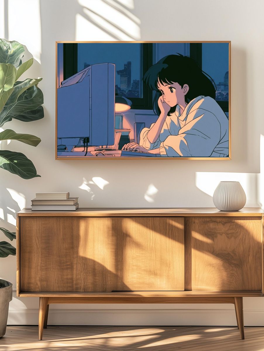 Anime Night Study Illustration Poster. — room view 3