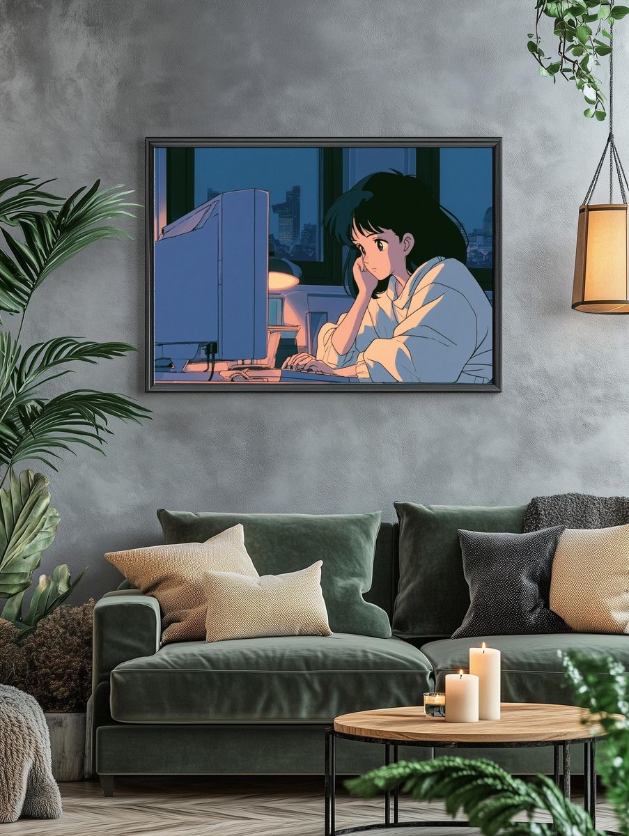 Anime Night Study Illustration Poster. — room view 4
