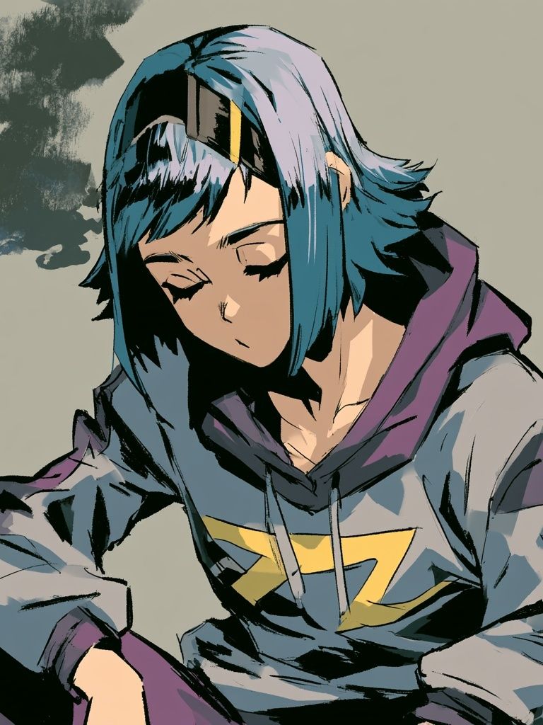 Blue-Haired Anime Portrait Poster. poster detail