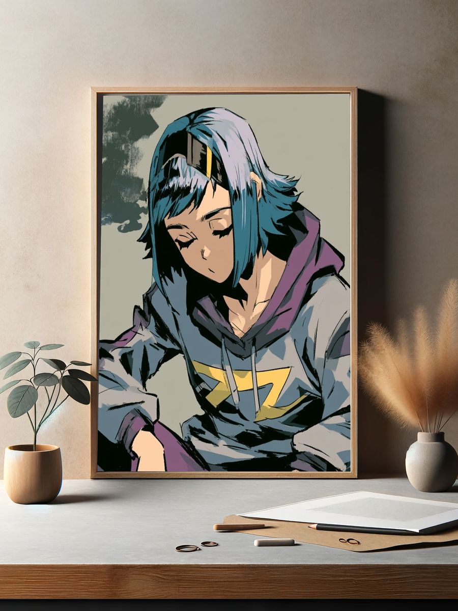 Blue-Haired Anime Portrait Poster. — room view 2