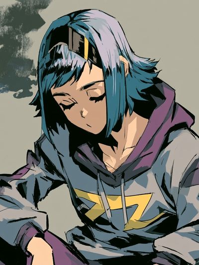 Blue-Haired Anime Portrait Poster.