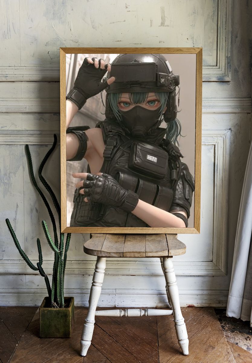 Masked Tactical Anime Portrait Poster. room preview