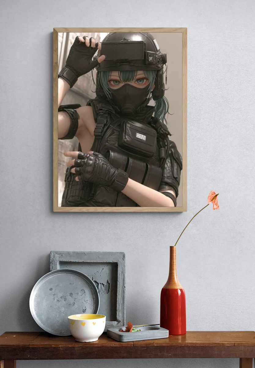 Masked Tactical Anime Portrait Poster. — room view 3