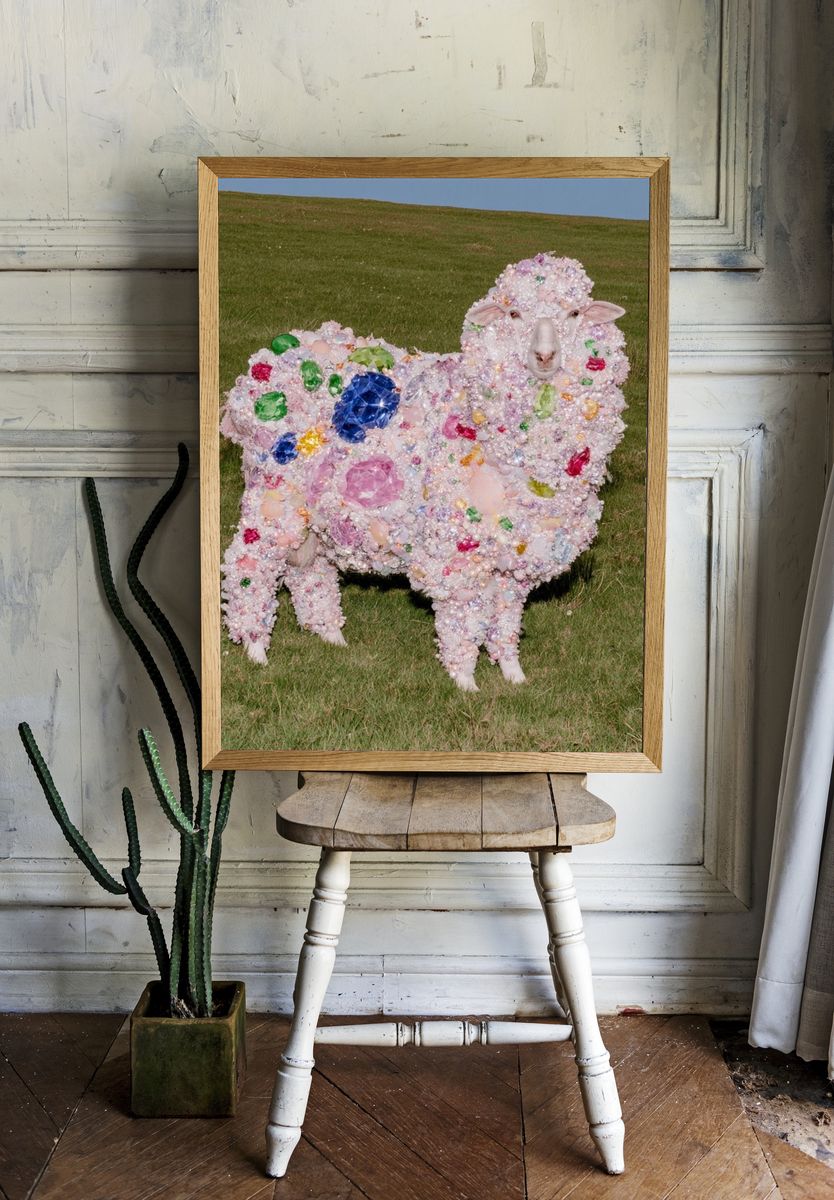 Jeweled Sheep Fantasy Print. room preview