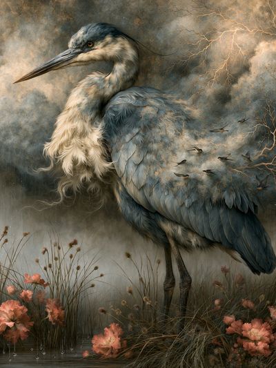 Heron in Stormlight Illustration Poster.