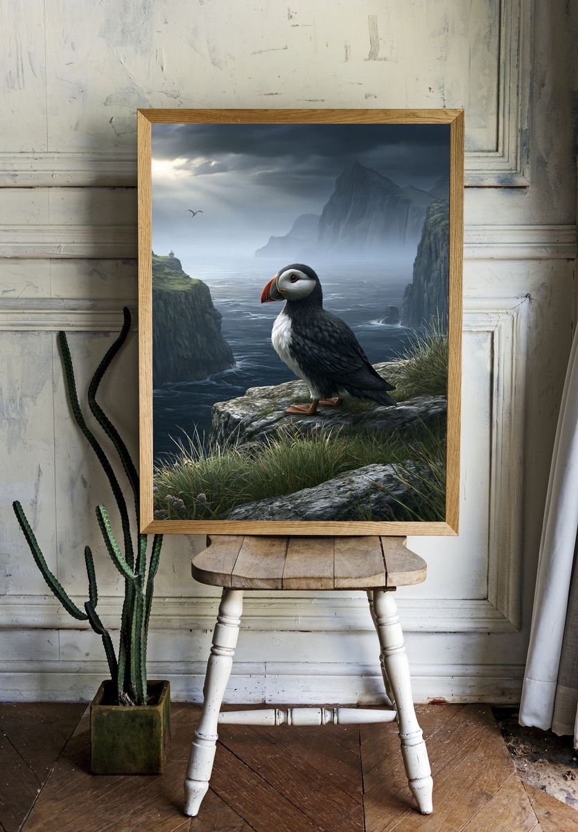 Puffin Cliff Coast Print. — room view 1
