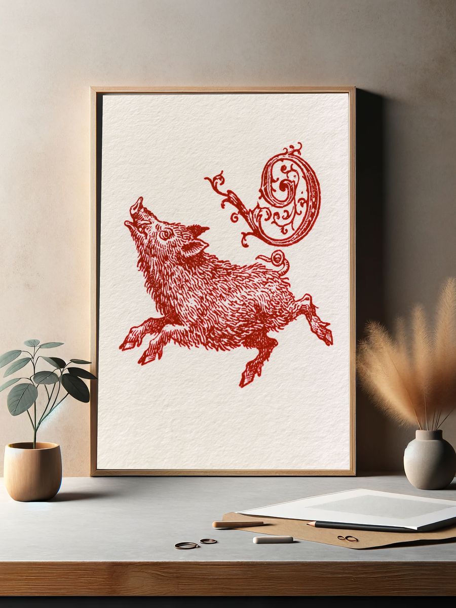 Running Boar Ink Illustration Poster. — room view 2