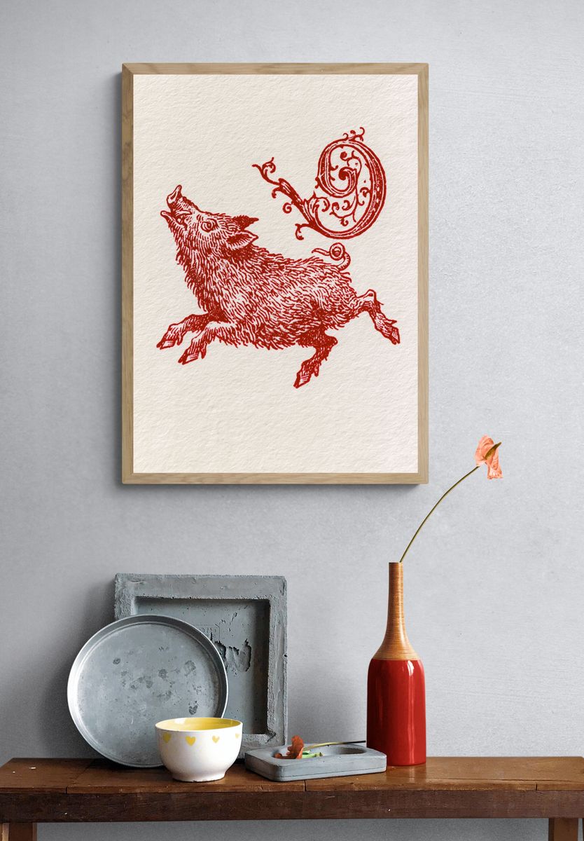 Running Boar Ink Illustration Poster. — room view 3