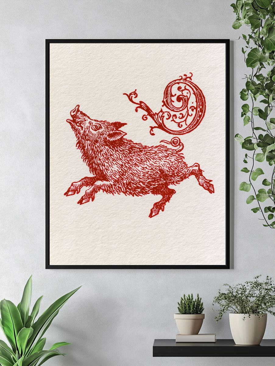 Running Boar Ink Illustration Poster. — room view 4