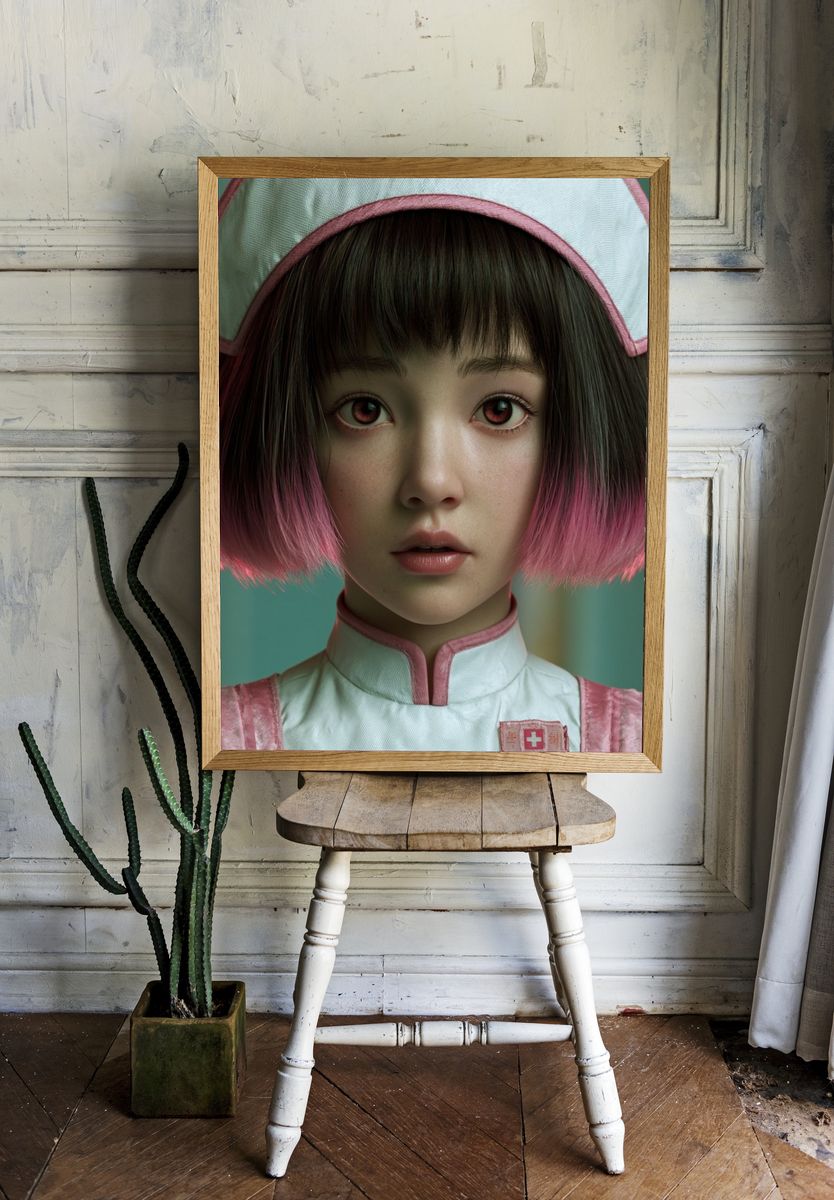 Anime Girl Portrait Print. room preview