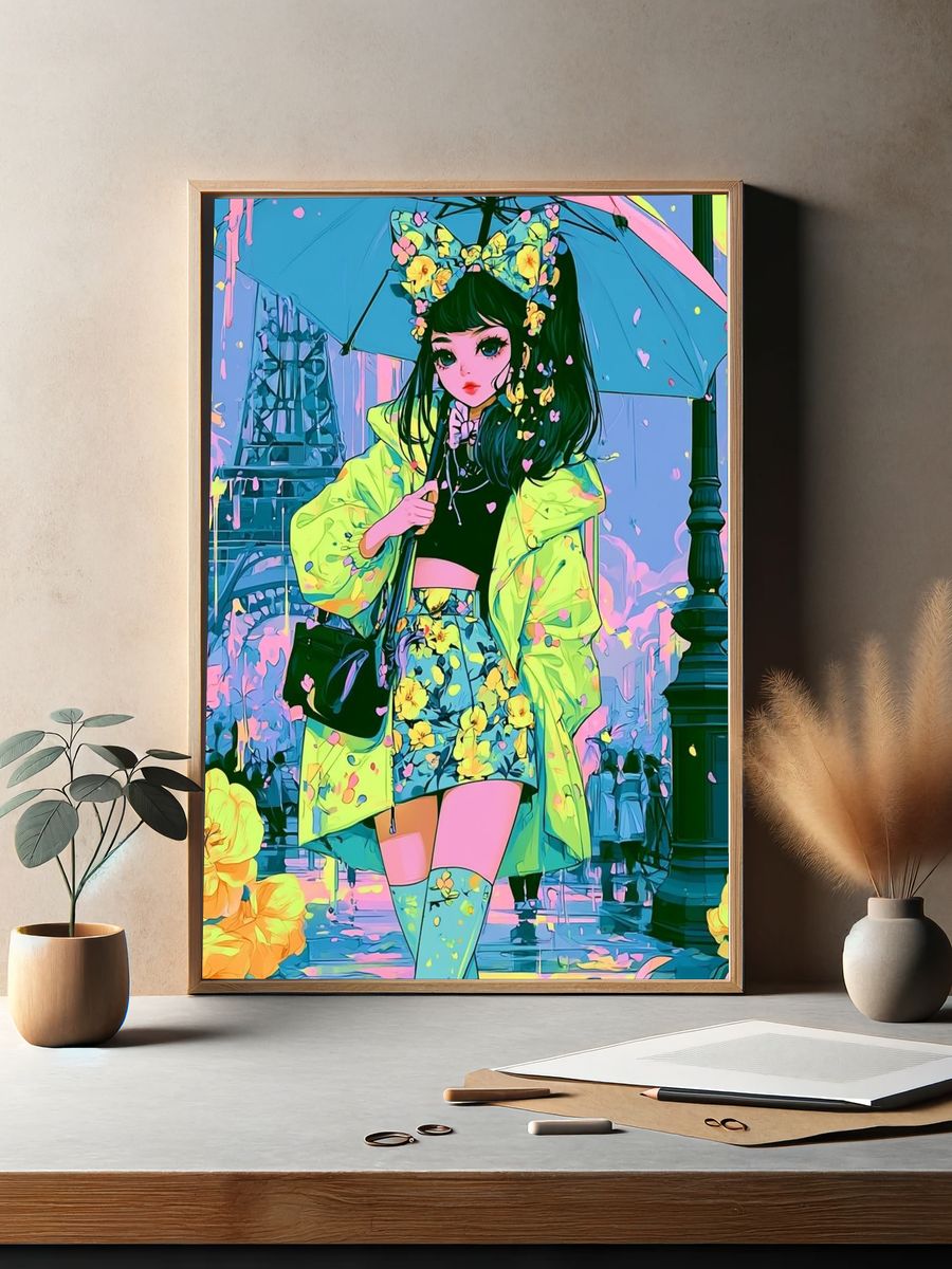Paris Rainy Day Anime Poster. — room view 2