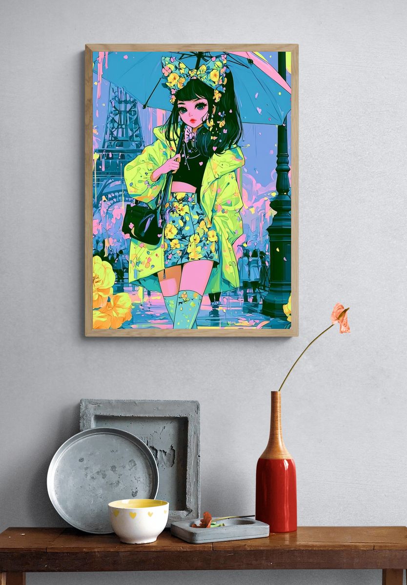 Paris Rainy Day Anime Poster. — room view 3