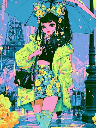 Paris Rainy Day Anime Poster.