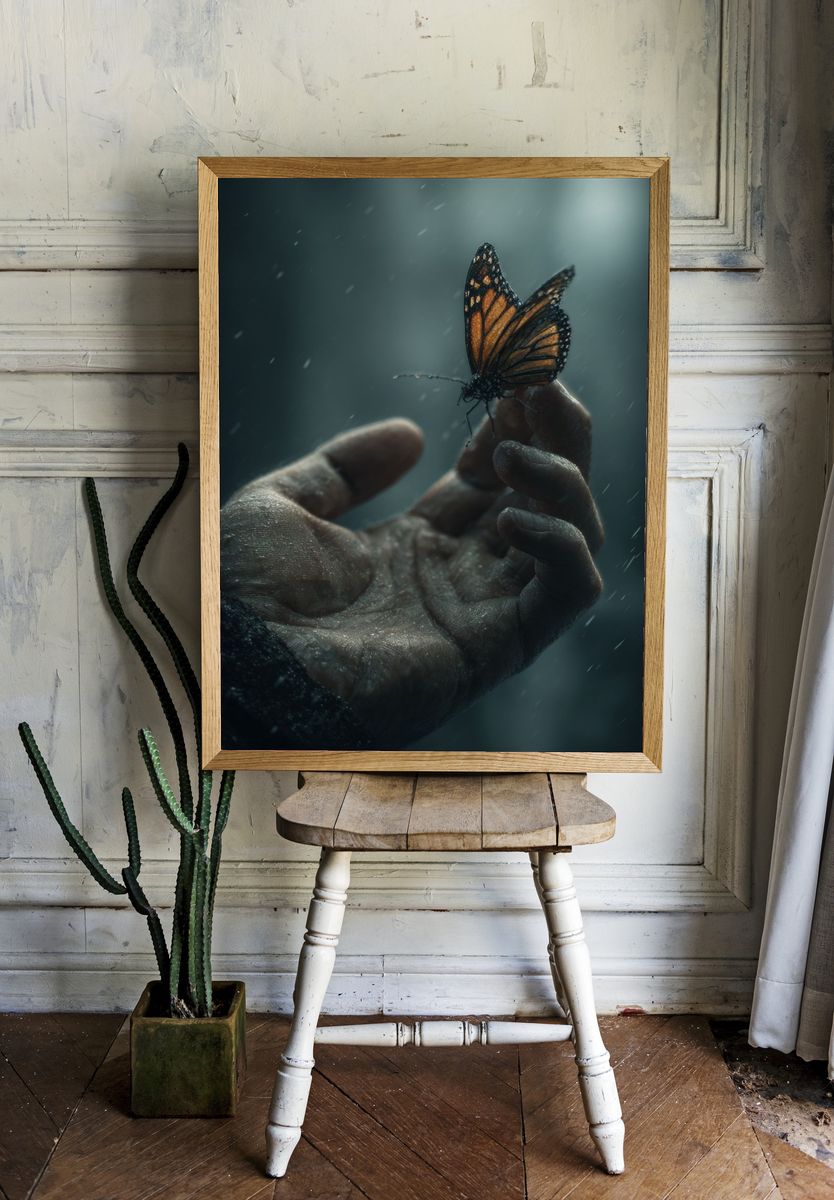 Butterfly in Hand Photography Poster. room preview