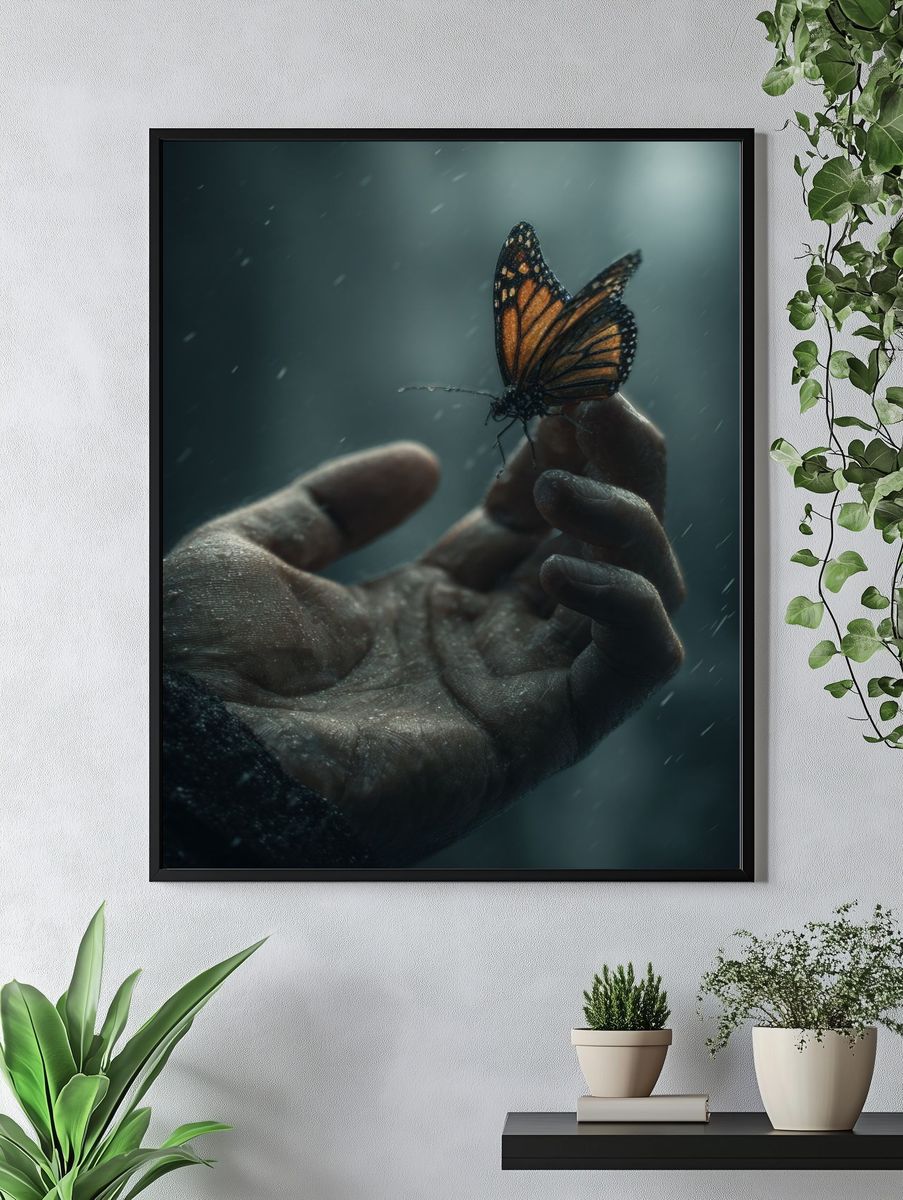 Butterfly in Hand Photography Poster. — room view 4