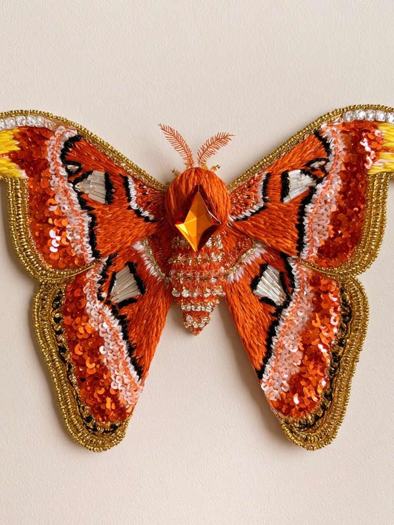 Embroidered Moth Butterfly Print. poster detail
