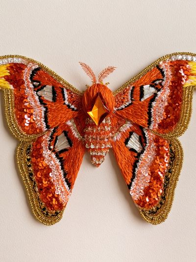 Embroidered Moth Butterfly Print.