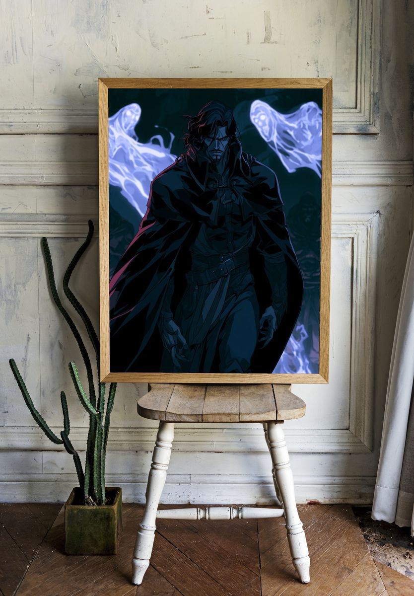 Dark Cloaked Warrior Anime Poster. room preview