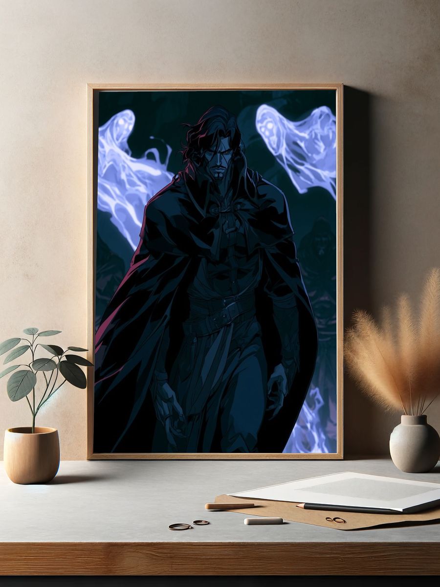 Dark Cloaked Warrior Anime Poster. — room view 2