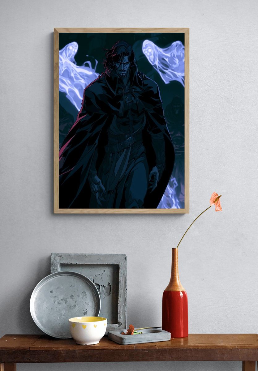 Dark Cloaked Warrior Anime Poster. — room view 3