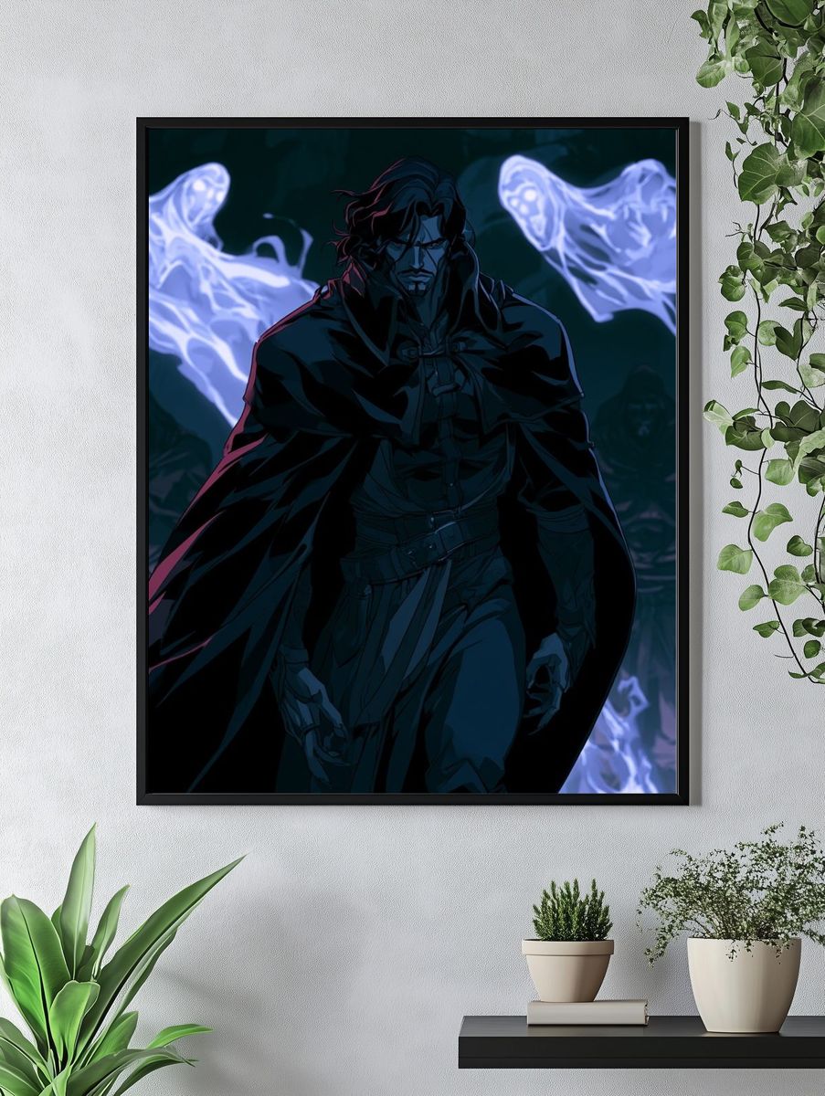 Dark Cloaked Warrior Anime Poster. — room view 4