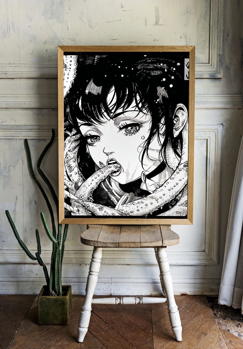 Manga Girl and Tentacles Print. — room view 1