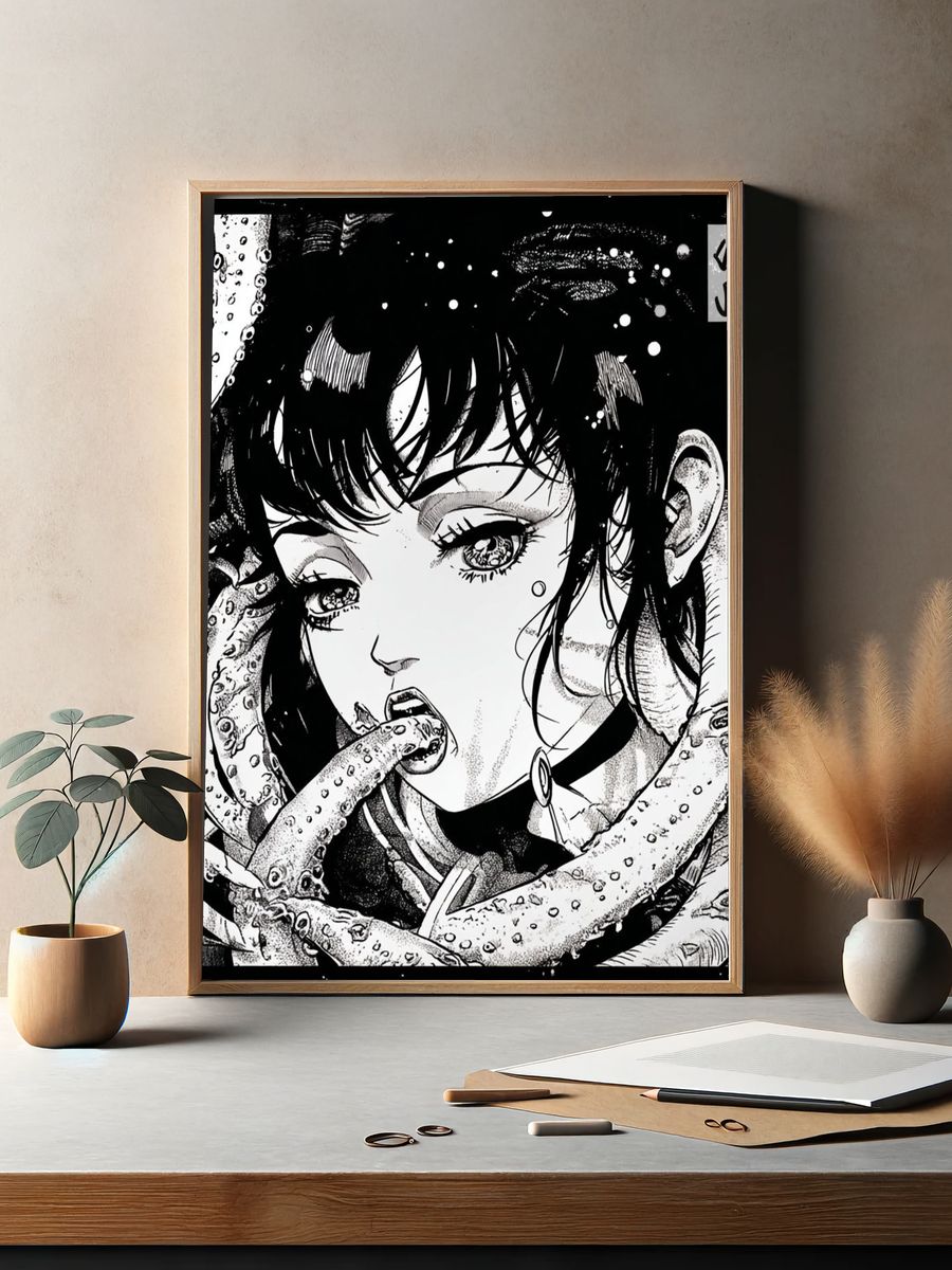 Manga Girl and Tentacles Print. — room view 2